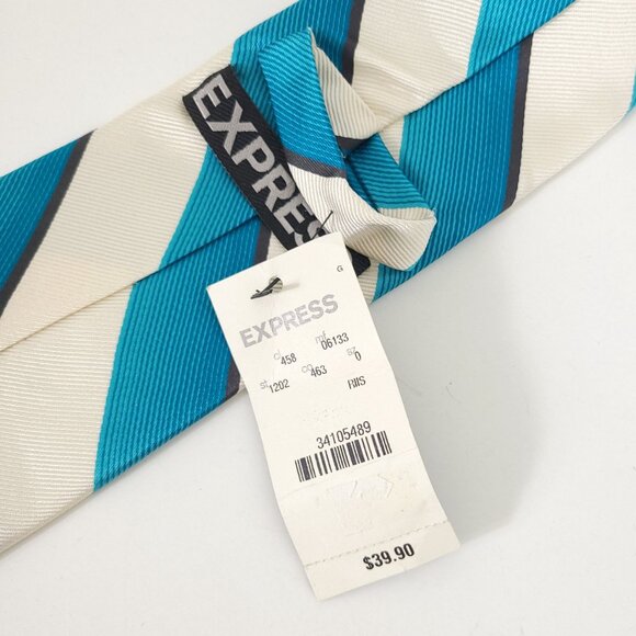 Express Blue Striped Silk Tie - Picture 4 of 6